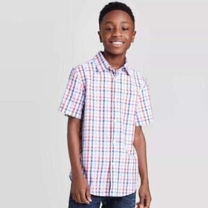 NWT Americana Large (12/14) Button-Down Shirt Plaid Gingham Red White‎ Blue